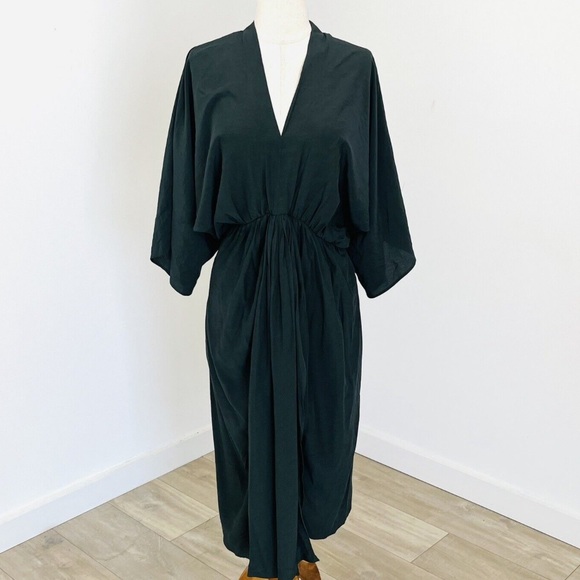SHEIKE Fortress Olive Green Kimono Sleeve Draped Wedding Evening Midi Dress - Picture 5 of 15